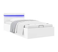 QZZCED Cama Canapé Hidráulica con LED, Estructura de Cama Individual 90x200 cm en Color Blanco sin Colchón, Mecanismo de Elevación de Gas, Almacenamiento Integrado, Tapizada