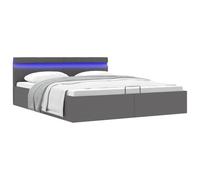 QZZCED Cama Canapé Hidráulica con LED, Tapizada en Cuero Sintético Gris, 160x200 cm, Estructura de Almacenamiento con Mecanismo de Elevación de Gas y Luces LED Ajustables, Robusta