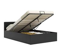 QZZCED Cama Canapé Hidráulica de Cuero Sintético Negra 140x200 cm con Almacenamiento y Mecanismo de Elevación de Gas, Estructura Sólida de MDF y Acero, Fácil Montaje para Dormitorio