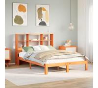 QZZCED Cama con Estantería de Madera Maciza Marrón 120x190 cm, Estructura de Pino Sólido y Somier de Láminas para Soporte y Transpirabilidad, Cabecero con Espacio de Almacenamiento