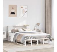 QZZCED Cama con Estantería sin Colchón de Madera Maciza Blanca 135x190 cm, Estructura de Pino Sólido con Somier de Láminas y Espacio de Almacenamiento, Ideal para Dormitorios