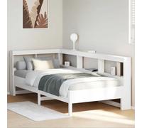 QZZCED Cama con Estantería sin Colchón de Madera Maciza Blanca 90x200 cm, Estructura de Pino Sólido con Somier de Láminas y Cabecero con Almacenamiento Incorporado, Diseño Ahorrador