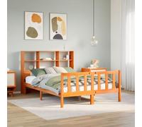 QZZCED Cama con Estantería sin Colchón de Madera Maciza Marrón 120x190 cm, Estructura de Pino Sólido con Somier de Láminas y Espacio de Almacenamiento, Ideal para Dormitorios