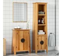 QZZCED Conjunto de 2 Piezas de Muebles de Baño de Madera de Pino Maciza con Amplio Espacio de Almacenamiento y Asas Metálicas, Estantería de Baño y Organizador para Artículos