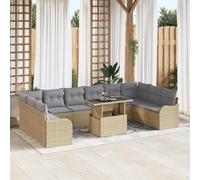 QZZCED Conjunto de Asientos de Ratan Moderno para Exterior con Cojines de Poliéster y Mesa de Vidrio Templado, Diseño Modular y Estructura de Poliratán Duradera para Jardín