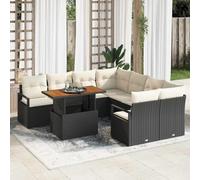 QZZCED Conjunto de Comedor de Jardín Poliratán con Mesa de Madera de Acacia y Cojines, Diseño Modular para Exteriores con Ajuste de Estabilidad y Resistencia UV, Muebles