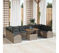 QZZCED Conjunto de Jardín Moderno con Mesa de Madera de Acacia y Cojines Extraíbles, 2 Sofás + 2 Sillones Esquina + 6 Asientos con Almacenamiento, Resistente a UV para Terraza