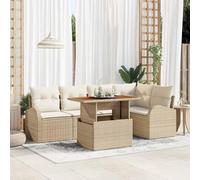 QZZCED Conjunto de Jardín Moderno con Mesa y Sillones de Exterior, Diseño Tejido en Poliratán y Acero con Acacia, Juego Completo para Terraza con Almacenamiento y Cojines Removibles