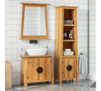 QZZCED Conjunto de Muebles de Baño 2 Piezas en Madera Maciza de Pino con Amplio Espacio de Almacenamiento y Asas Metálicas para Organización y Estilo Rústico en el Cuarto de Baño