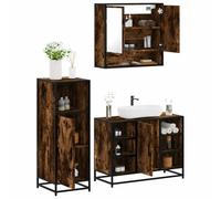 QZZCED Conjunto de Muebles de Baño 3 Piezas con Espejo y Estantería de Madera Contrachapada Roble Ahumado, Estructura Metálica Resistente, Amplio Almacenamiento y Fácil Limpieza