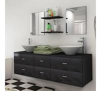 QZZCED Conjunto de Muebles de baño con Lavabo y Grifo 9 Piezas Negro, Incluye 1 Mueble de Lavabo de Pared, 2 Espejos, 2 estantes, lavabos y grifos, para optimización del Espacio