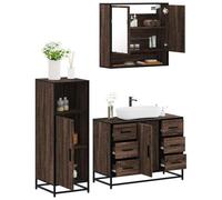 QZZCED Conjunto de Muebles para Baño 3 Piezas Madera Contrachapada Roble Marrón con Espejo y Estantería, Estructura Metálica, Amplio Almacenamiento y Superficie Resistente