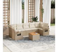 QZZCED Conjunto de Sofá de Jardín con Mesa Auxiliar Plegable de Madera de Acacia, Muebles de Exterior en Ratán PE, Cojines con Fundas Lavables, Diseño Modular para Terraza y Patio