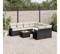 QZZCED Conjunto de Sofá de Jardín con Mesa Auxiliar Plegable de Madera de Acacia, Muebles de Exterior en Ratán PE, Cómodo y Modular para Terraza o Patio, Incluye Cojines con Fundas