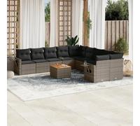 QZZCED Conjunto de Sofá de Jardín con Mesa Auxiliar Plegable, Muebles de Exterior en Ratán PE y Madera de Acacia, Cojines con Fundas Lavables, Diseño Modular para Terraza o Patio