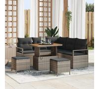 QZZCED Conjunto de Sofá Modular Jardín Terraza Exterior Moderno Poliratán Acero Madera Acacia, Patas Ajustables Terreno Desigual Almacenamiento Inteligente, Resistente UV Todo Tiempo