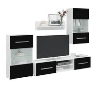 QZZCED Conjunto de Vitrinas de Pared con Mueble TV y Estantes LED, Armario Almacenamiento para Salón Moderno en Blanco Mate y Brillante