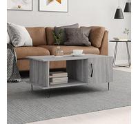 QZZCED Elegante Mesa de Centro de Madera Contraplacada con 2 Compartimentos y Puerta, Patas de Hierro para Estabilidad, Amplio Almacenamiento para Organización del Hogar, Superficie