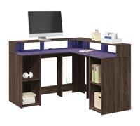 QZZCED Escritorio con LED Madera ingeniería marrón Roble 130x130x91 cm con Luces RGB Ajustables y diseño Compacto en Forma de L para Espacio de Trabajo organizado, Superficie Lisa