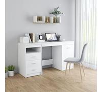 QZZCED Escritorio de Madera Contrachapada Blanco 140x50x76 cm con 3 Cajones y 1 Puerta para Oficina y Estudio, Mueble de Almacenaje Robusto y Duradero, Fácil de Limpiar y Montar,