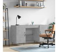QZZCED Escritorio de Madera de Ingeniería Gris Hormigón 140x50x75 cm con 4 Compartimentos, Estructura Industrial de Hierro y Almacenaje Amplio para Oficina o Estudio, Diseño