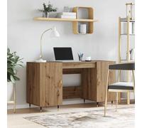 QZZCED Escritorio Ejecutivo Industrial de Roble Artesanal 140x50x75 cm con Estantes y Puertas, Madera Contrachapada Oficina Moderna, Diseño Urbano con Toques