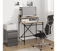 QZZCED Escritorio Industrial de Hierro y Madera Contrachapada Sonoma 80x50x90 cm con Estante Superior, Estructura Estable y Tablero Espacioso para Oficina o Hogar, Diseño Robusto