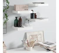 QZZCED Estante Flotante de Pared 4 uds MDF Blanco Brillo Estante de Pared Exhibición MDF, Estructura Metálica, Montaje Invisible para Decoración 23x23,5x3,8cm