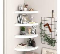 QZZCED Estante Flotante de Pared 4 uds MDF Blanco Brillo Estante Flotante de Esquina para Libros y Decoración, Estante Exposición Muro Invisible 35x35x3,8 cm