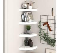 QZZCED Estante Flotante de Pared 4 uds MDF Blanco Brillo Estante Flotante de Esquina para Libros y Decoración, Estante Exposición Muro Invisible 25x25x3,8 cm