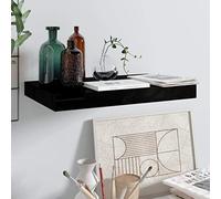 QZZCED Estante Flotante de Pared Negro Brillante MDF 40x23x3,8 cm con Montaje Invisible para exhibición Decorativa, Soporte Resistente y Estructura metálica Duradera para organizar