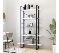 QZZCED Estantería de 5 Niveles Blanca en Madera de Ingeniería 100x30x175 cm, Mueble Librería Moderno con Estructura Metálica y Estantes Espaciosos para Organización de Libros
