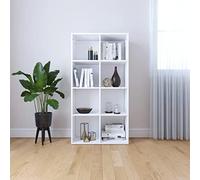 QZZCED Estantería de Madera Contrachapada Blanco 66x30x130 cm con 8 Compartimentos, Aparador Versátil para Libros y Multimedia, Mueble de Almacenamiento Robusto y Fácil de Montar