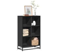 QZZCED Estantería Librería Madera Ingeniería Negra 65,5x33x107,5 cm con 6 Estantes Espaciosos - Estructura Metálica Industrial y Almacenamiento Versátil para Libros, Revistas, DVD
