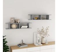 QZZCED Estantes de Pared 2 uds contrachapado Gris hormigón Estantería de Pared Cubos, Estante Exhibición Sólido y Fácil Instalación para Libros y Decoración 90x18x20 c