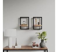 QZZCED Estantes de Pared 2 Unidades Madera Maciza Acacia Estantería de Pared 5 Niveles Madera Maciza, Estructura Acero Estable, Diseño Retro Industrial 25x25x35 cm