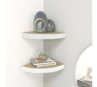QZZCED Estantes Esquineros de Pared 2 Unidades Color Blanco Roble MDF 25x25x3.8 cm - Estantería Flotante para Libros y Decoración con Montaje Invisible, Estructura Resistente