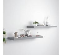 QZZCED Estantes flotantes de Pared 2 uds MDF Gris Estante de Pared Exhibición MDF, Estructura Metálica, Montaje Invisible para Decoración 80x23,5x3,8 cm