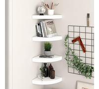 QZZCED Estantes flotantes de Pared 4 uds MDF Blanco Estante Flotante de Esquina para Libros y Decoración, Estante Exposición Muro Invisible 25x25x3,8 cm