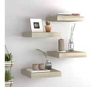 QZZCED Estantes flotantes de Pared 4 uds MDF Roble Estante de Pared Exhibición MDF, Estructura Metálica, Montaje Invisible para Decoración 23x23,5x3,8 cm