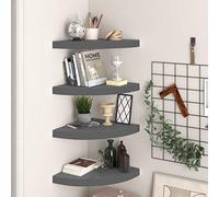 QZZCED Estantes flotantes Esquina 4 uds MDF Gris Brillo Estante Flotante de Esquina para Libros y Decoración, Estante Exposición Muro Invisible 35x35x3,8 cm