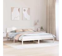QZZCED Estructura de Cama de Madera de Pino Maciza 180x200 cm con Cabecero Integrado y Base Fija, Soporte Sólido sin Necesidad de Somier, Diseño Contemporáneo y Acabado Mate