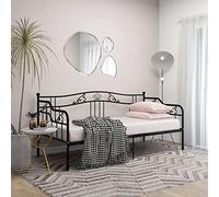 QZZCED Estructura de Sofá Cama Metal Negro 90x200 cm, Mueble Plegable para Sala de Estar, Base Resistente para Dormitorio, Incluye Barandilla Lateral de Seguridad, Sin Colchón