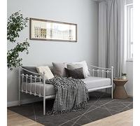 QZZCED Estructura de Sofá Cama Moderna Metal Blanco 90x200 cm, 4 Patas Resistentes, Barandilla Lateral de Seguridad, Ideal para Espacios Pequeños, Fácil Conversión, Duradero
