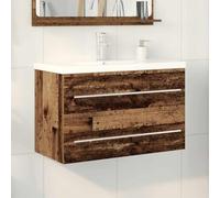 QZZCED Gabinete de Lavabo con Recipiente y Cajón 2 Piezas Madera Vieja Estilo Rústico Mueble de Baño con Lavabo Integrado Cerámica Blanca Diseño Montado en Pared Ahorro de Espacio
