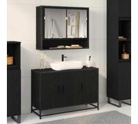 QZZCED Gabinete de Lavabo para Baño Roble Negro 90 x 33 x 60 cm con Estructura de Madera y Patas de Acero, Mueble de Almacenamiento Industrial Moderno con Puertas con Bisagras