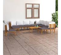 QZZCED Juego de 12 muebles de jardín con cojines de madera maciza de acacia para terraza, sofá de jardín, juego de sofás de jardín, para terrazas, jardines, balcones, patios traseros