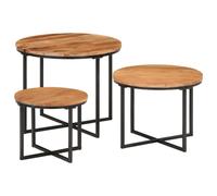 QZZCED Juego de 3 mesas auxiliares de madera maciza de acacia y hierro, mesas auxiliares versátiles para sala de estar