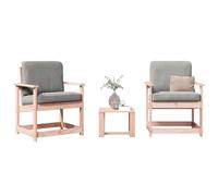 QZZCED Juego de 3 sillas de jardín de madera maciza Douglas para jardín, muebles de exterior para terrazas