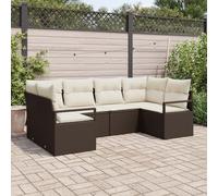 QZZCED Juego de 6 sofás de jardín con cojines de poliratán, color marrón